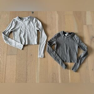 Aritzia TNA homestretch long sleeve grey crop tops bundle